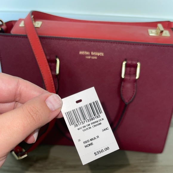 Henri Bendel RED small turn lock satchel with shoulder strap - Picture 2 of 8